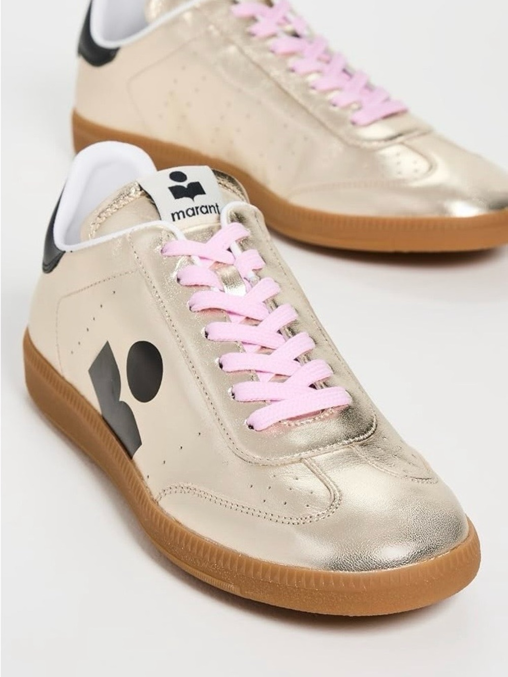 Isabel Marant Metallic Gold Trainers with Pink Laces